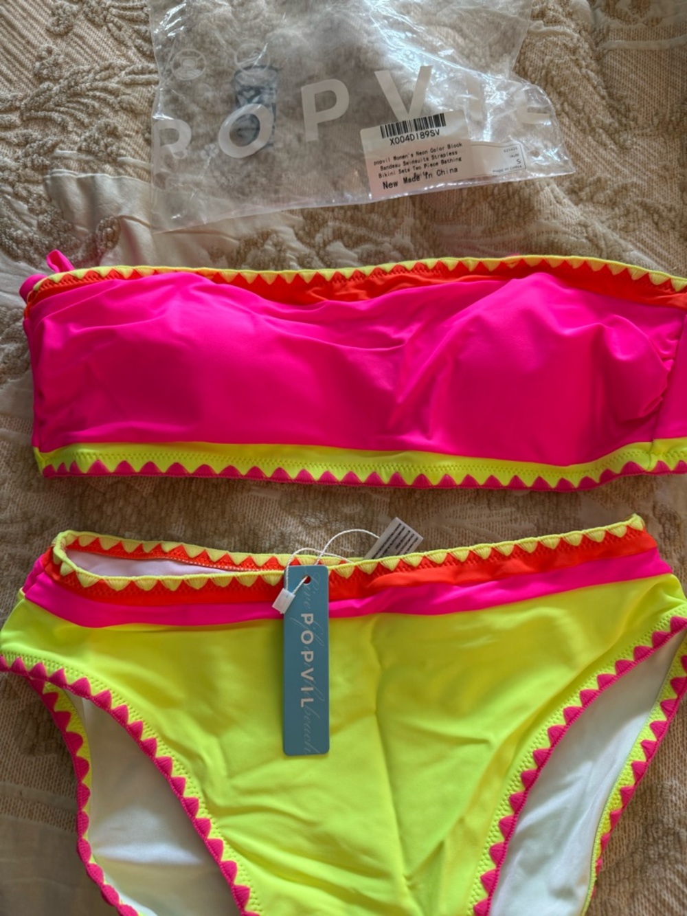 Brand New Popvil Neon Fichsia & Yellow Bikini Set - Picture 2 of 8